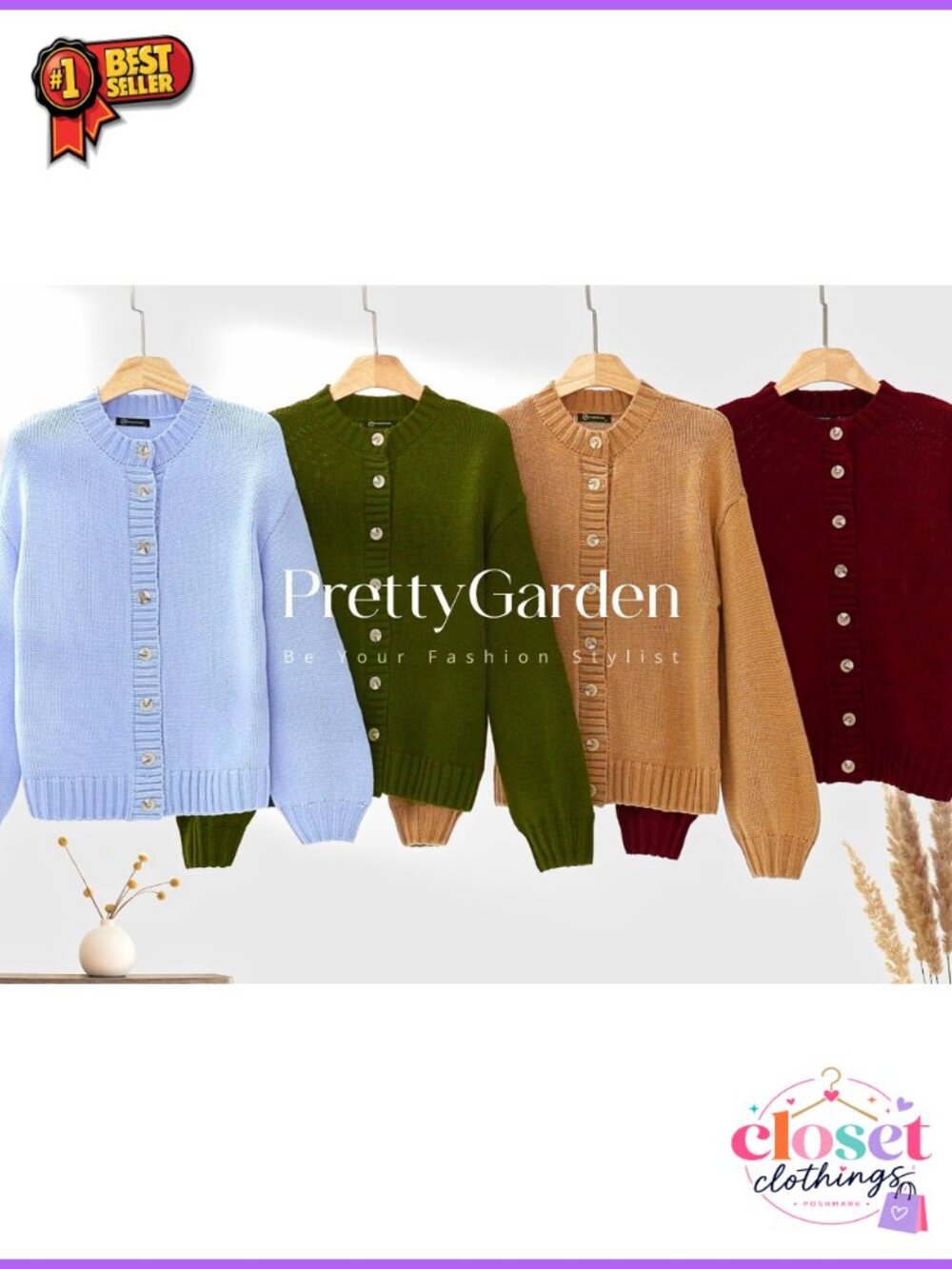 Chunky Ribbed Knit Button Up Cardigan Sweater Loose Fit Lantern Sleeve - Picture 5 of 6